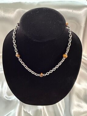 Judith Ripka 48g Sterling Silver 18" Rolo Link Necklace with Tiger’s Eye